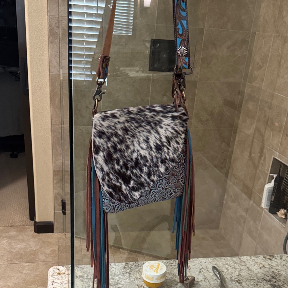 Myra Bag Black and Brown Fringe Crossbody